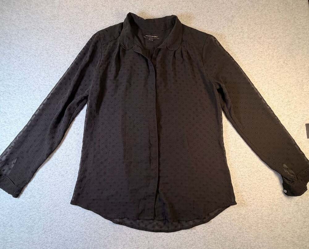 Banana Republic Black Sheer Swiss Dot Long Sleeve Button Up Shirt Size Small